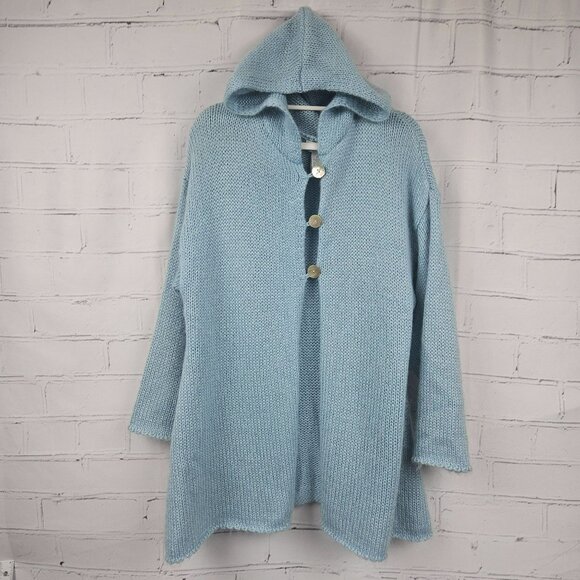 Soft Surroundings Mohair Wool Blend Duster Long Sweater Cardigan Womens L Hooded - Picture 1 of 14